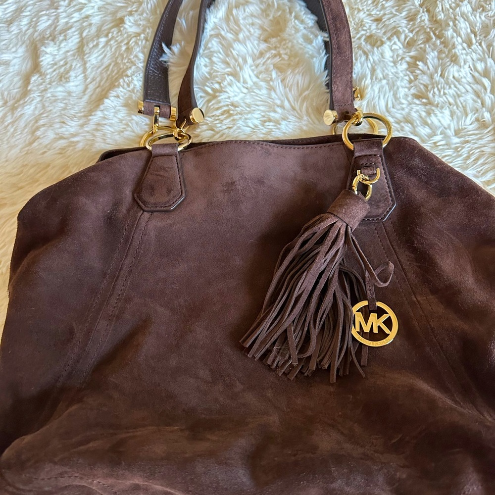 Medium size dark brown suede Michael Kors bag